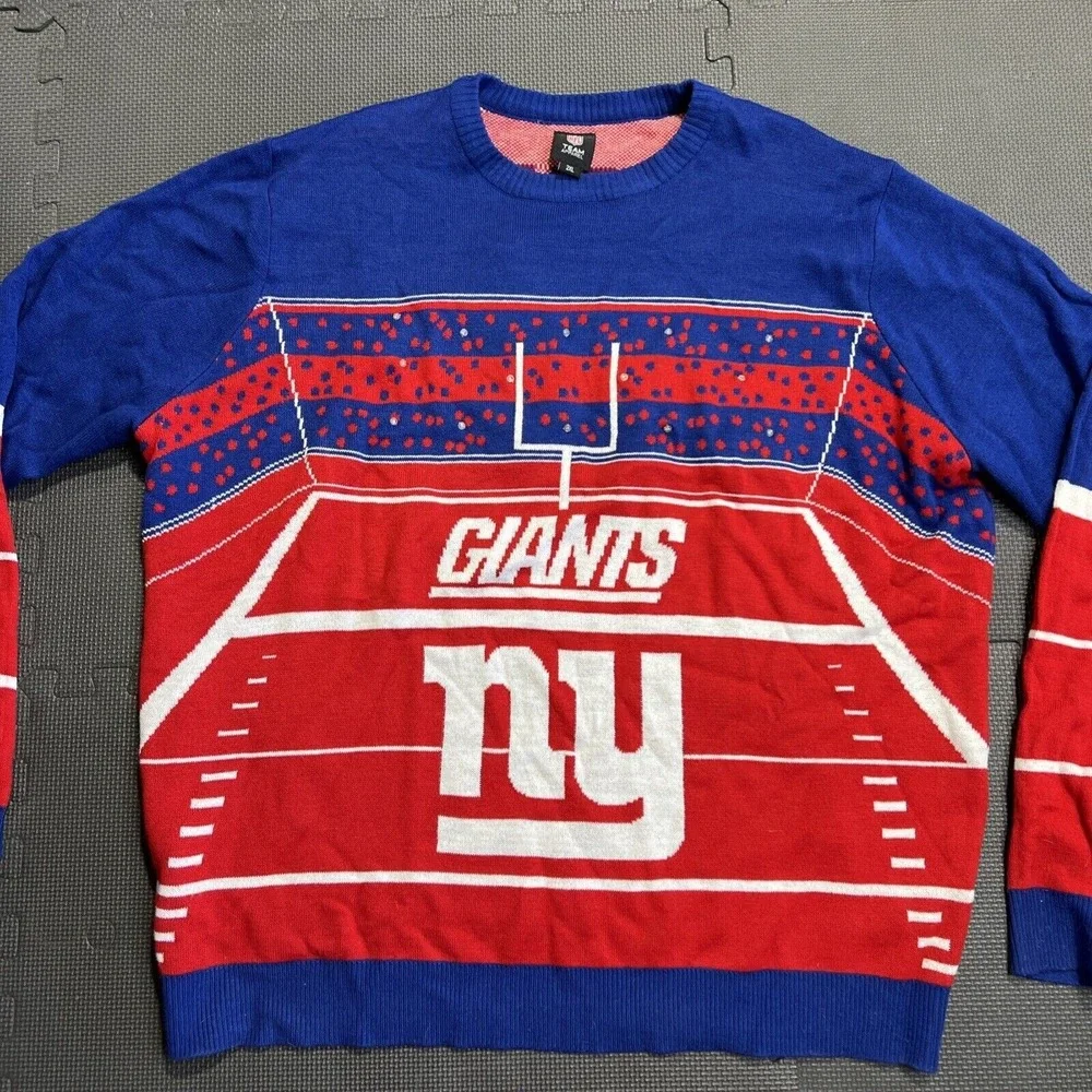 New York Giants NFL Sweater Sz XXL 2XL LED Light Up Christmas Ugly Pullover‎